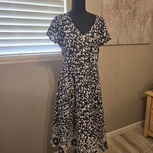 NWOT Navy and White Floral A-Line Dress